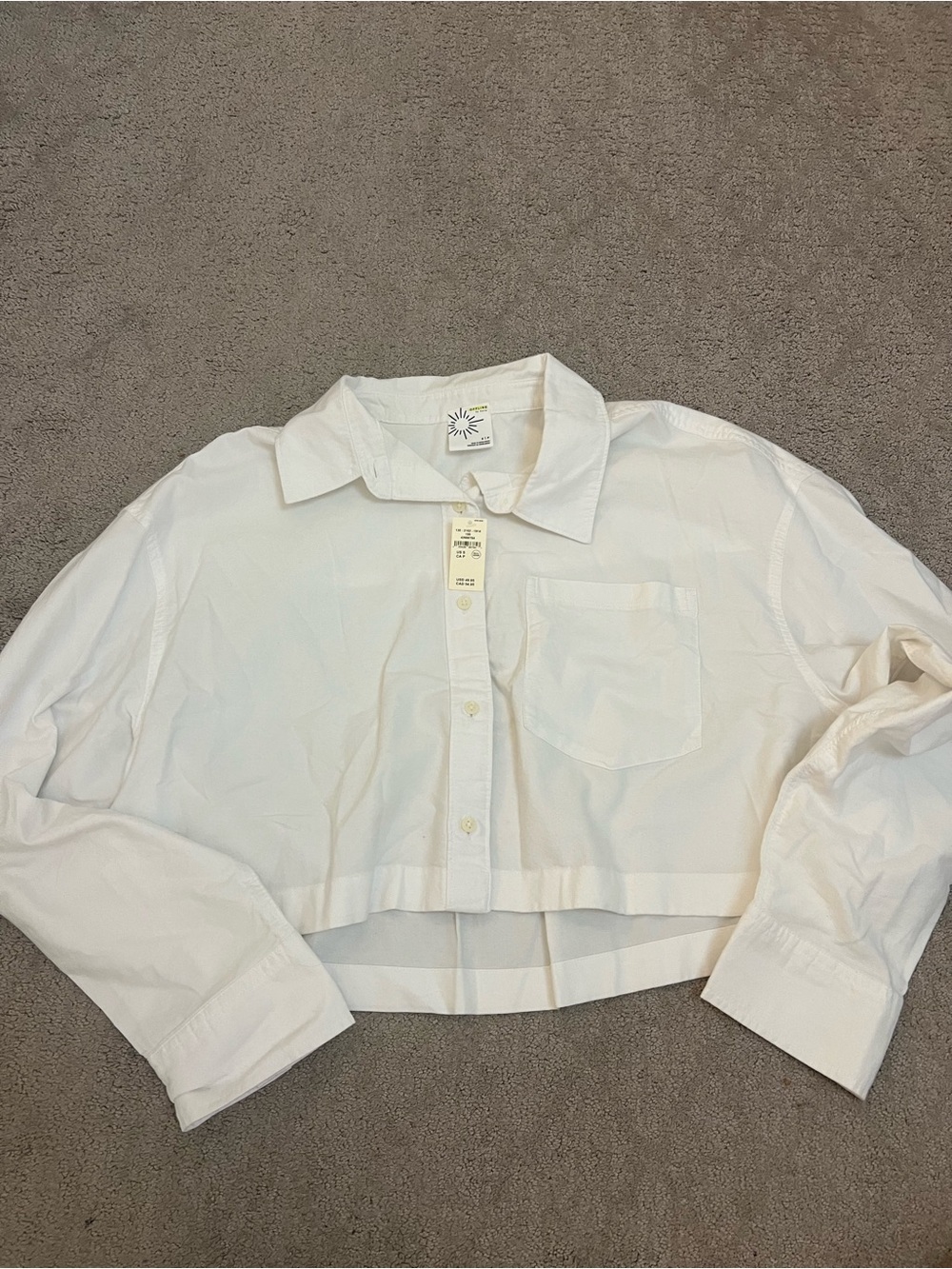 aerie White Button-Front Cropped Shirt